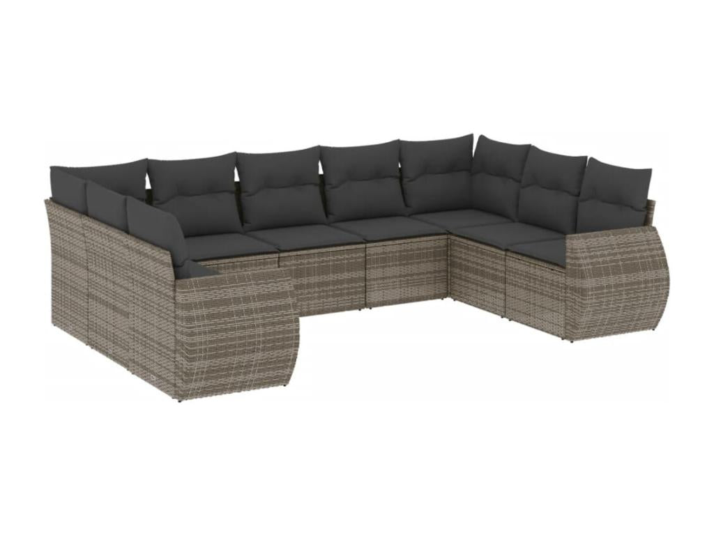 Salon de jardin 9 pcs avec coussins gris résine tressée 15629NQMC