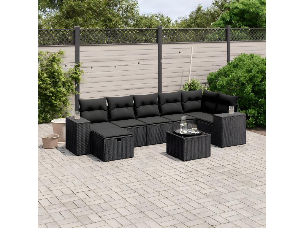 Salon de jardin 8 pcs avec coussins noir résine tressée 56213YFNU