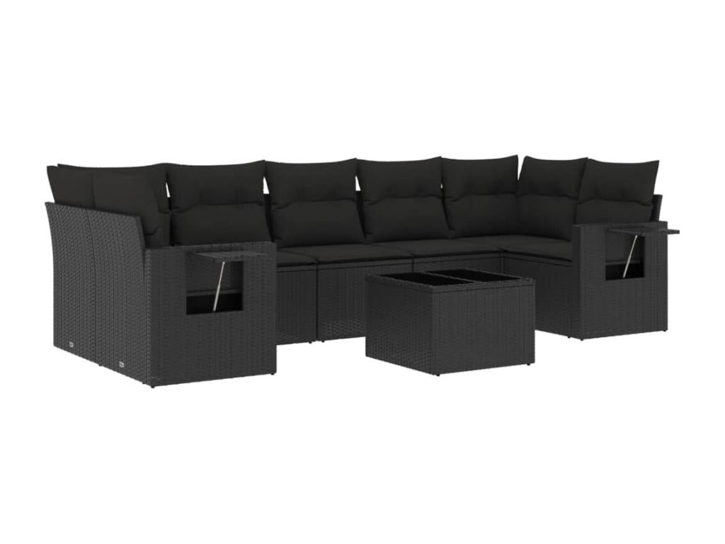 Salon de jardin 8 pcs avec coussins noir résine tressée 65417RAKC