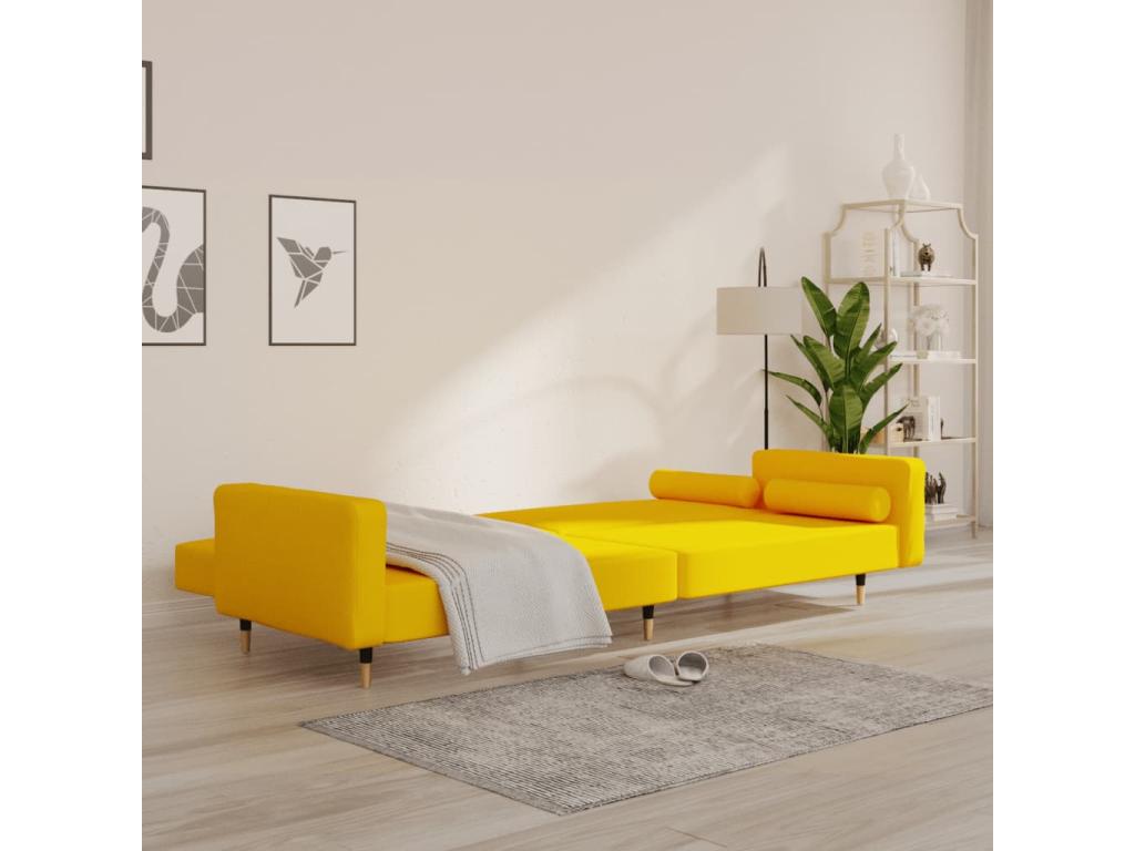 Canapé-lit à 2 places avec deux oreillers Jaune Velours 19542JVLN