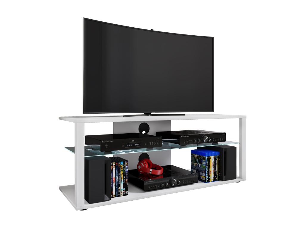Artvivrestore bois TV Lowboard meuble TV Rack console meuble TV table phono verre Folas XL blanc 11645HMZS