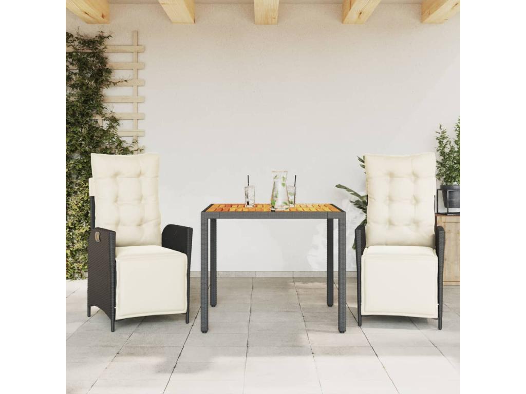 Ensemble à manger de jardin avec coussins 3 pcs Noir 97564XFNE