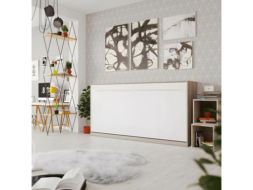 Armoire Lit escamotable 90x200cm Artvivrestore Lit Horizontal Rabattable Lit Mural Chêne Artvivrestore/Blanc 20283JZRJ