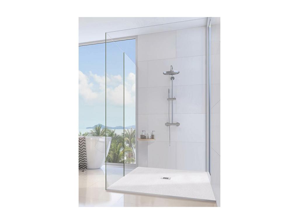 Receveur de Douche 90x135 cm Calmetop Slim Blanc en Résine Synthétique et Poudre de Marbre Avec Drain Libre 27251QKEH