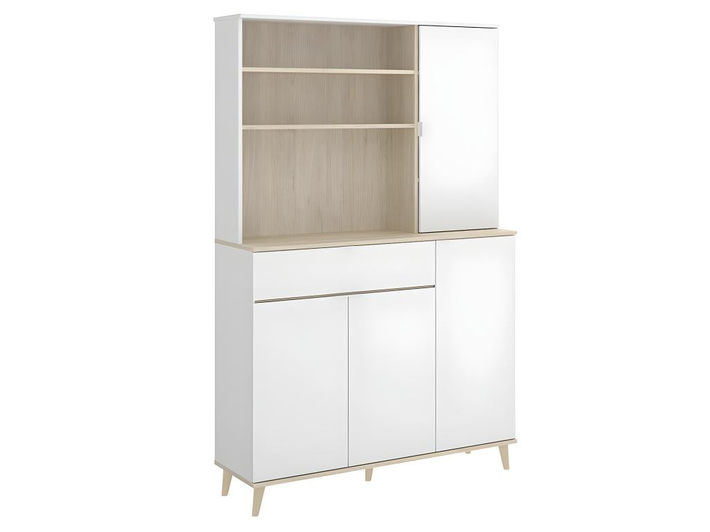 Buffet de cuisine Calmetop - 4 portes 1 tiroir et 3 niches - Blanc et chêne 06506ZMJS