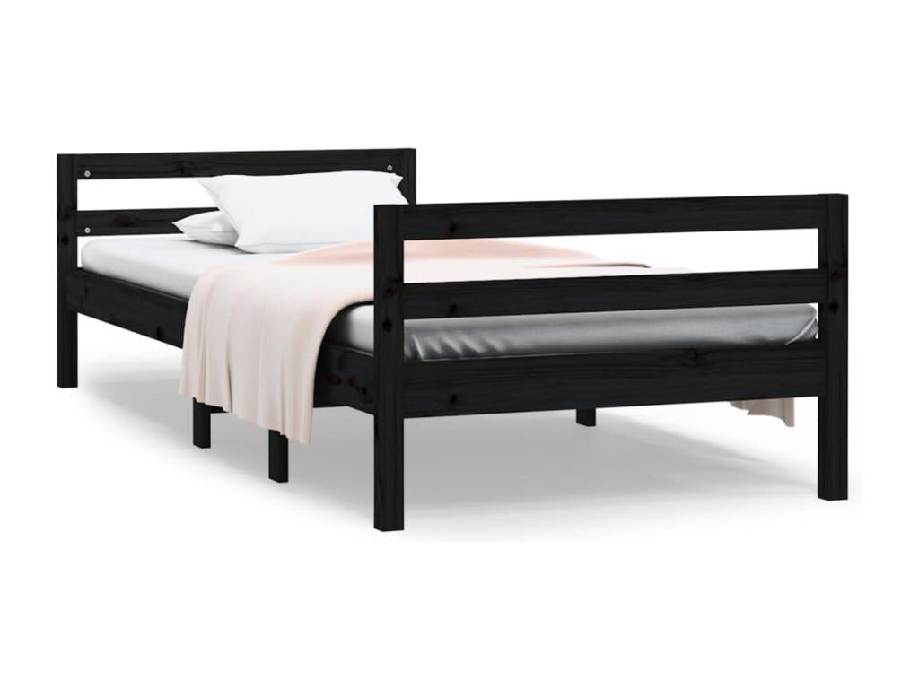 Cadre de lit Noir 75x190 cm Bois de pin massif 79659HZUI