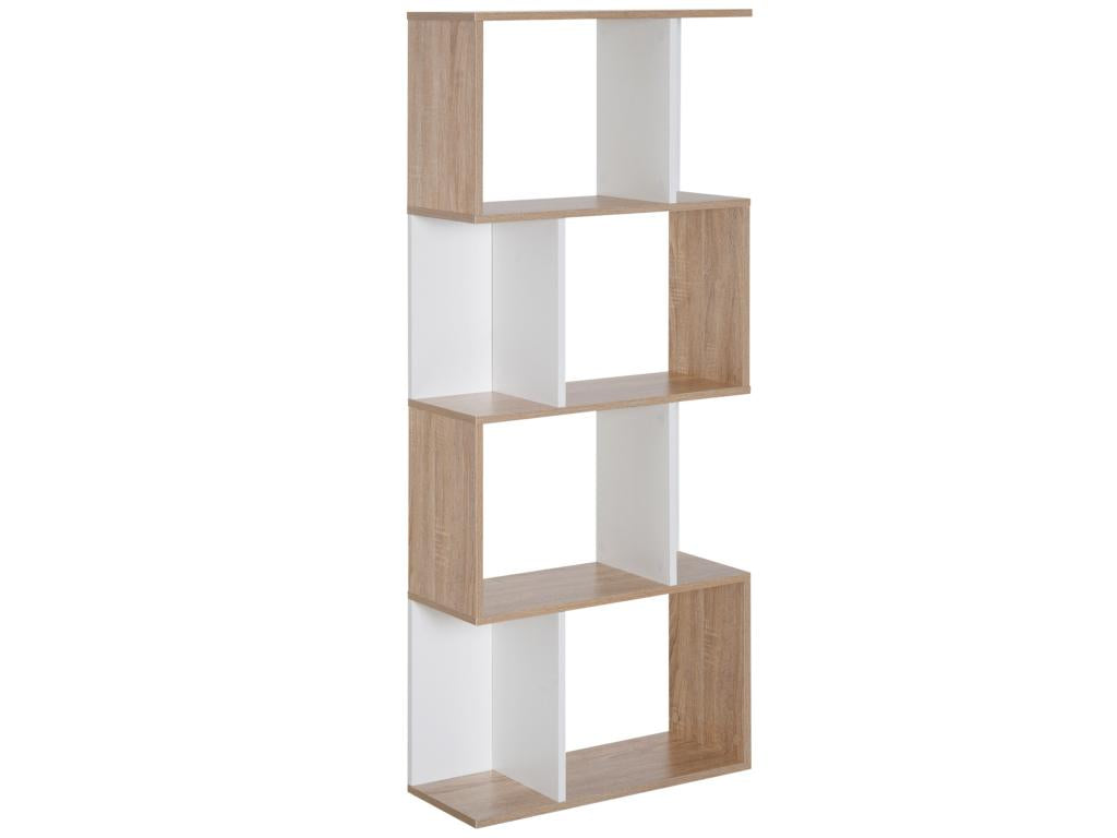 Bibliothèque étagère meuble de rangement design contemporain en S 4 étagères 60L x 24l x 148H cm chêne blanc 79905WOLP