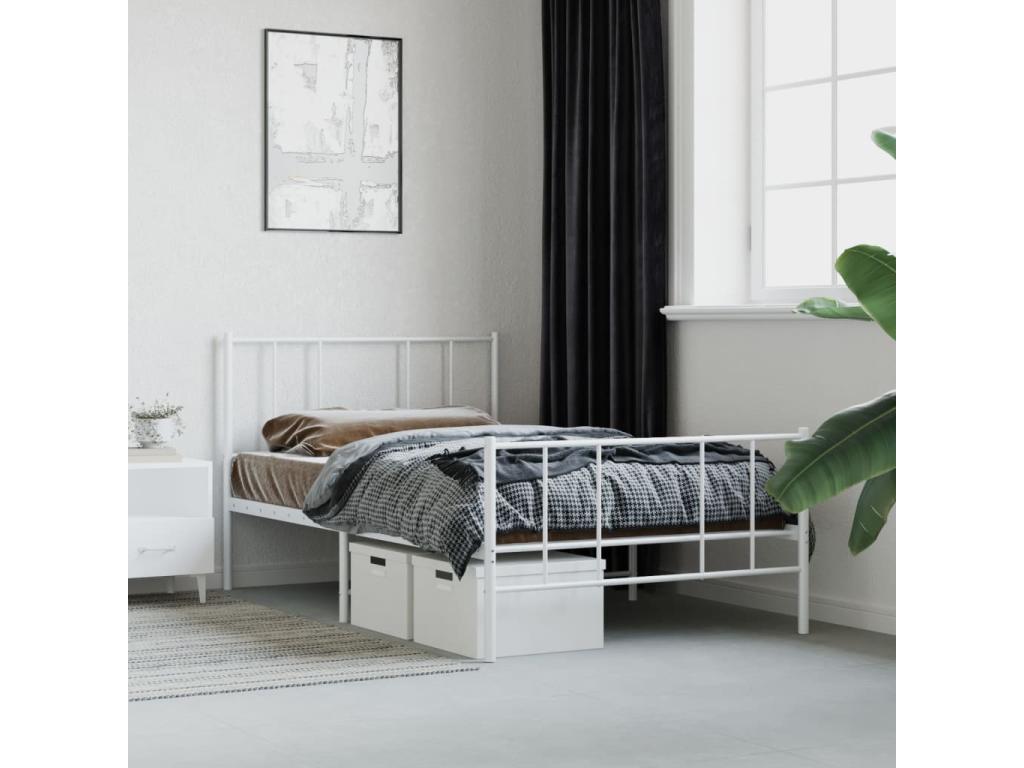 Cadre de lit métal avec tête de lit-pied de lit blanc 107x203 85621GHOD