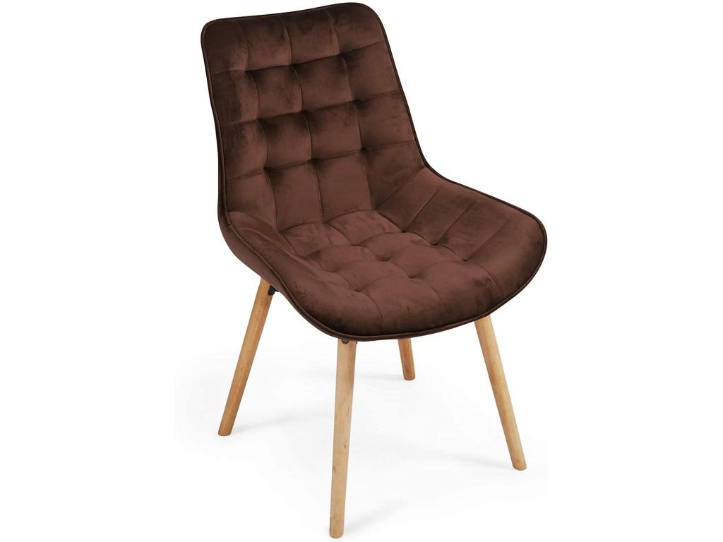 Lot de 6 chaises de salon salle à manger pied en bois et velours marron 01 0000542 26692VJBG