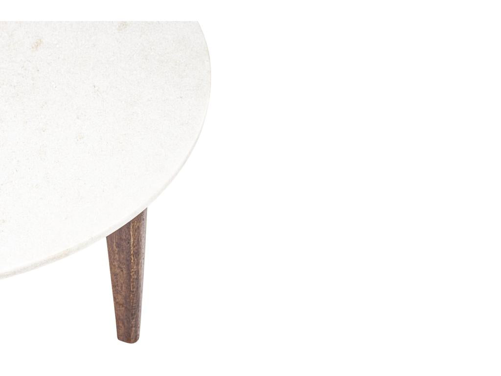 Table basse ronde vintage en manguier et marbre blanc L75 - Calmetop 34055AZWP