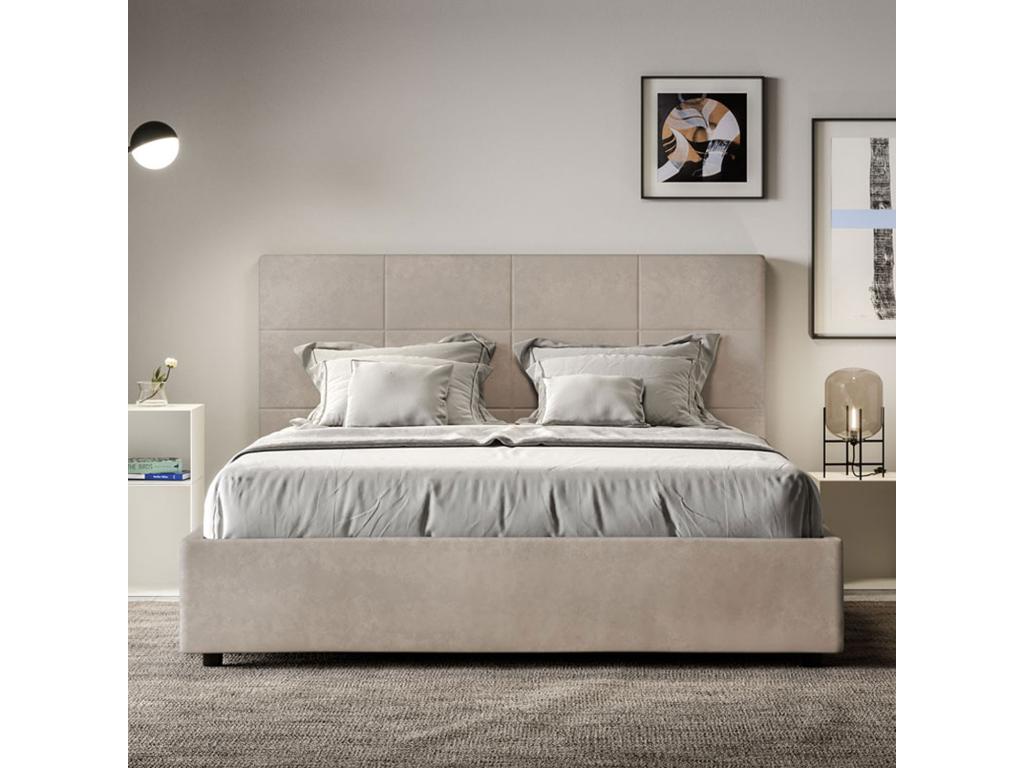 Lit coffre surélevé double capitonné 160x200 microfibre sable Calmetop 33548LUZT
