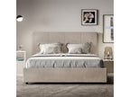 Lit coffre surélevé double capitonné 160x200 microfibre sable Calmetop 33548LUZT