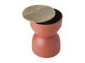 Table d'appoint ronde design avec rangement en métal terre brûlée et bois manguier massif D30 cm YOYO 57811SKCI
