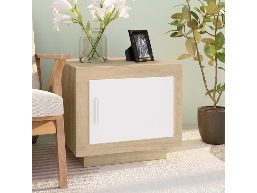 Table basse Blanc et chêne Calmetop 51x50x45 Bois d'ingénierie 82786RZEF