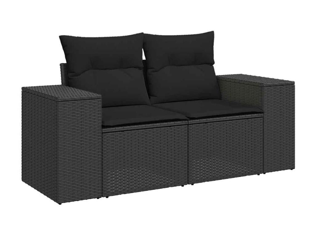 Salon de jardin 9 pcs avec coussins noir résine tressée 00425XTNI
