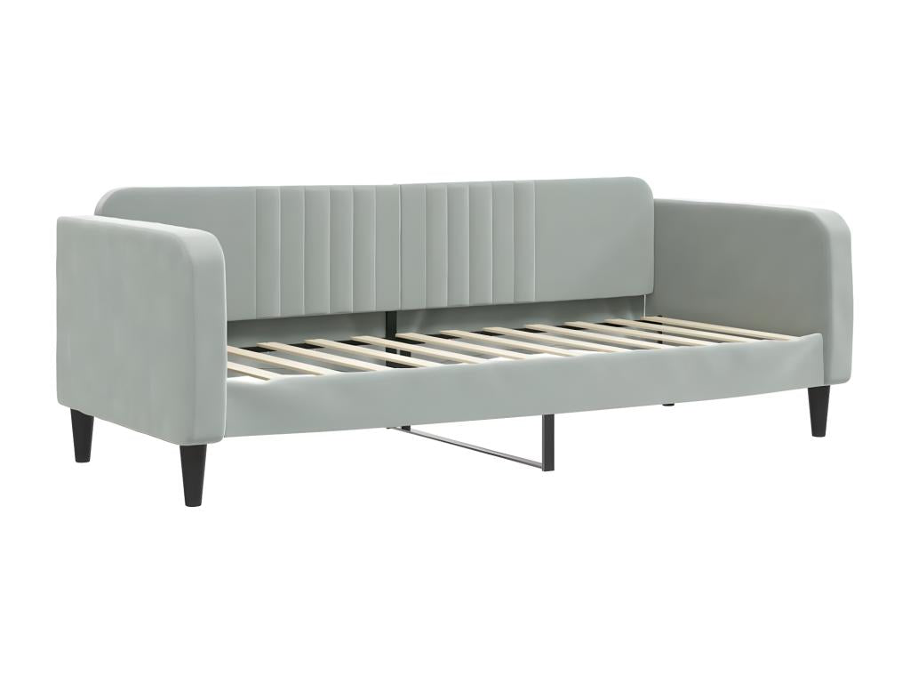 Lit de jour avec gigogne et tiroirs gris clair 80x200cm velours 83508VLHH