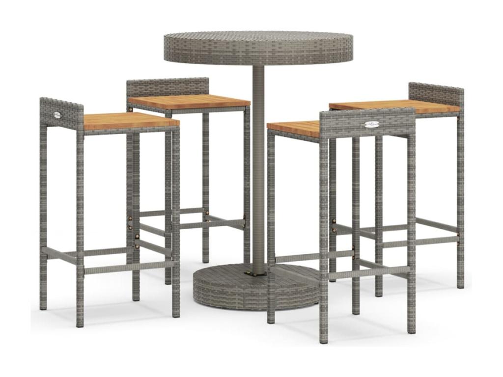 Ensemble de bar jardin 5 pcs gris poly rotin/bois massif Artvivrestore 81725USYN