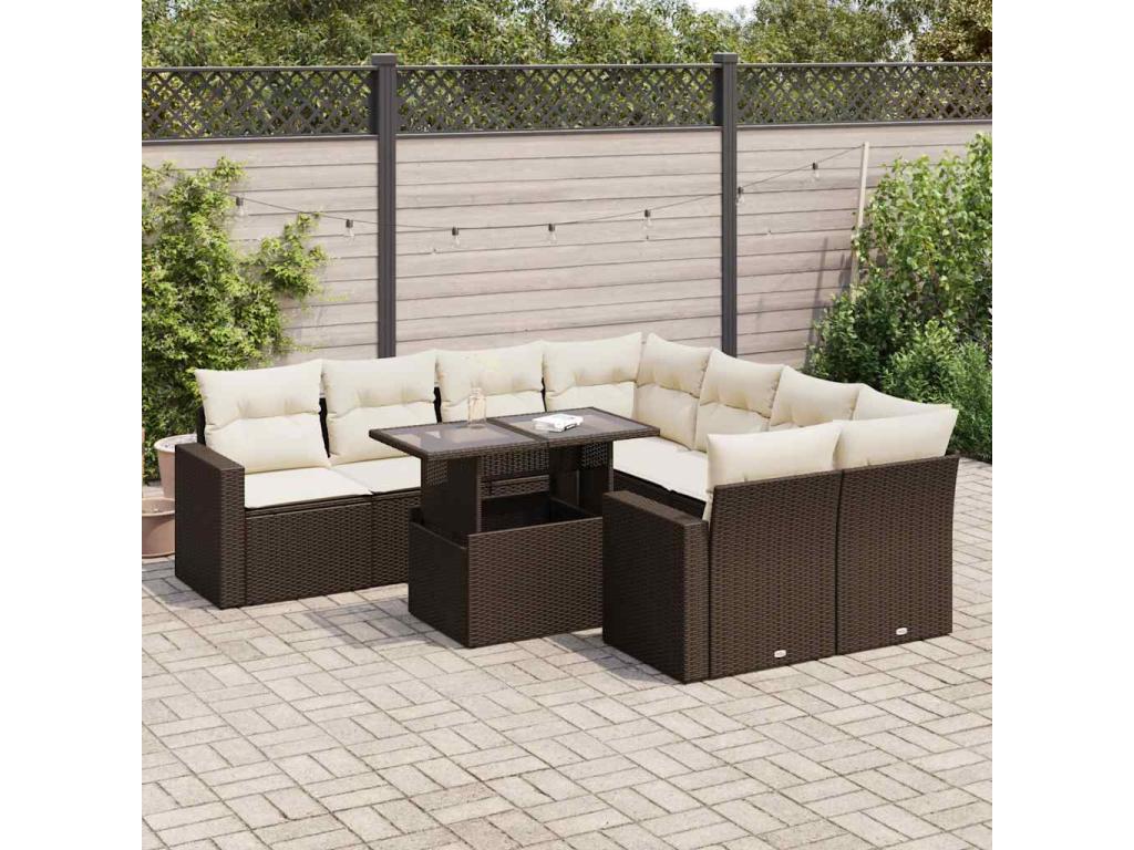 Salon de jardin avec coussins 9 pcs marron résine tressée 96183XCYK
