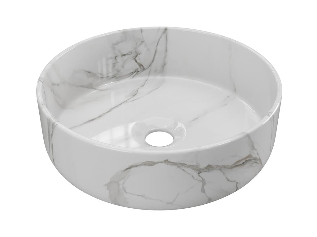 Vasque à poser ronde blanche effet marbre en céramique - 36 cm - Artvivrestore 70601DSIL