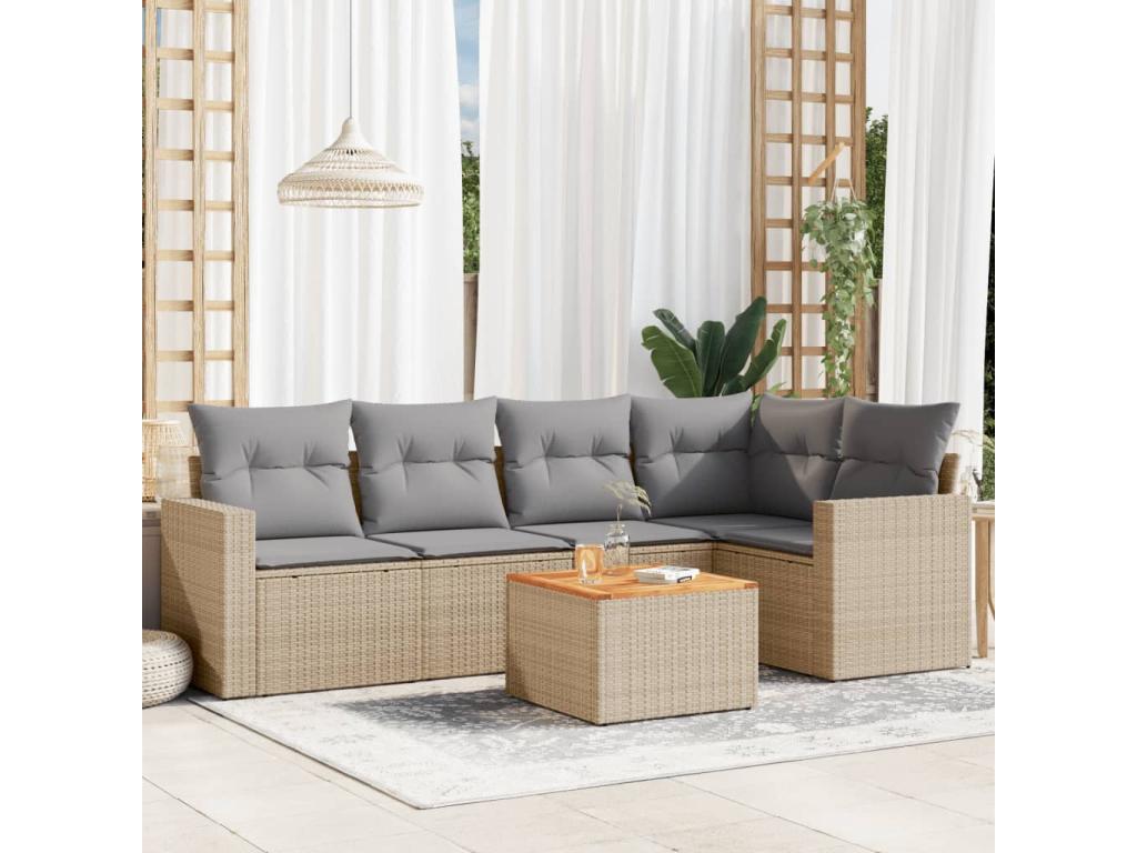 Salon de jardin avec coussins 6 pcs beige résine tressée 19963OZEL