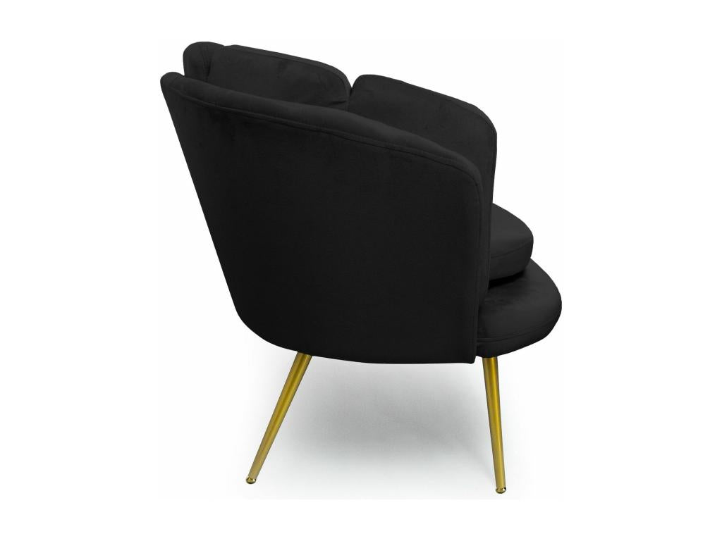 Canapé style coquillage 3 places Calmetop Velours Noir pieds Or 40683FUPQ