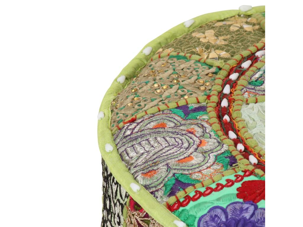 Pouf rond en coton fait à la main 40x20 cm Vert 52477VTXS