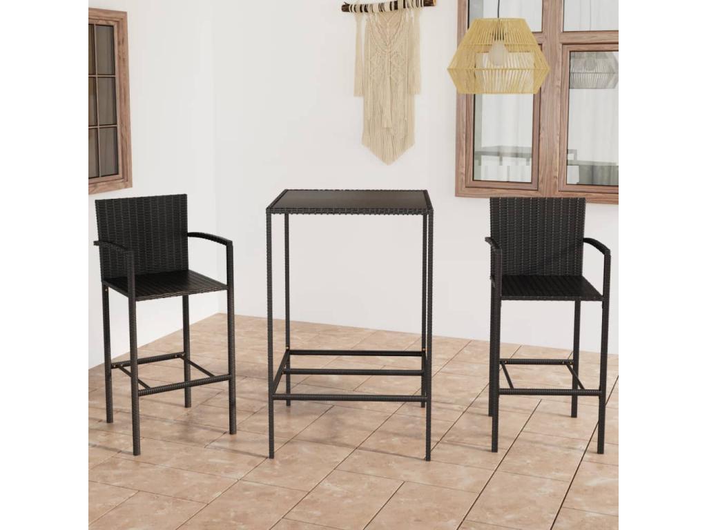 Ensemble de bar de jardin 3 pcs Résine tressée Noir 33379EGTP