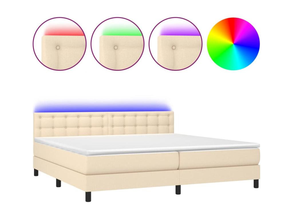 Sommier tapissier et matelas et LED Crème 200x200 cm Tissu 81444WHNC