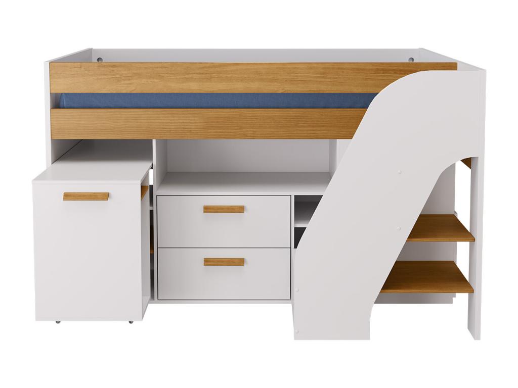 Pack lit mi-hauteur avec bureau et matelas 90x200 cm panneaux de fibres blanc et noisette Artvivrestore 33526ITTW
