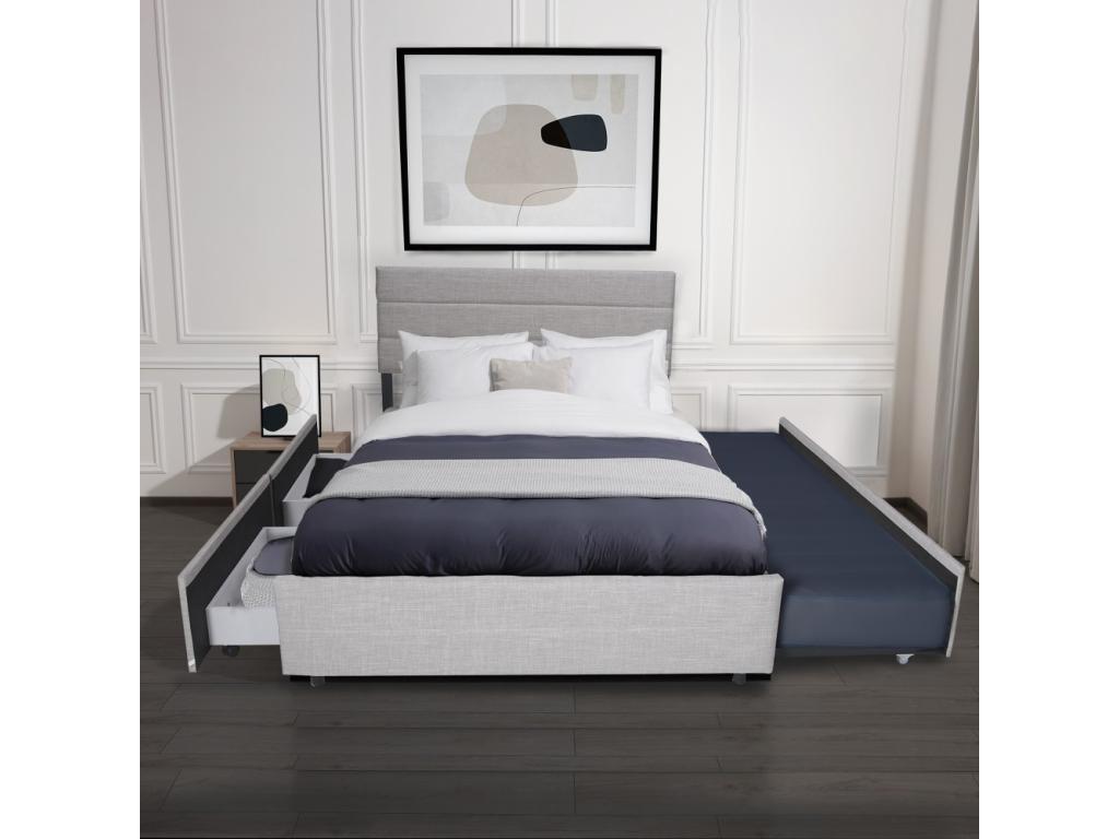 Lit Calmetop 140x200 1 sommier 2 tiroirs 1 tiroir lit 90x190 / Gris clair 27205QAJD