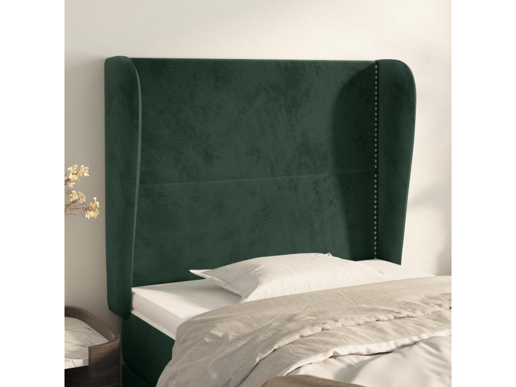 Tête de lit avec oreilles Vert foncé 103x23x118/128 cm Velours 48224IFJW