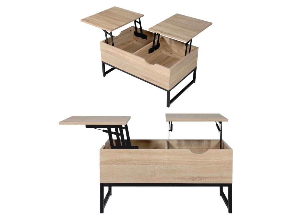 Table basse avec plateaux relevables noire et bois Calmetop 86970YPEB