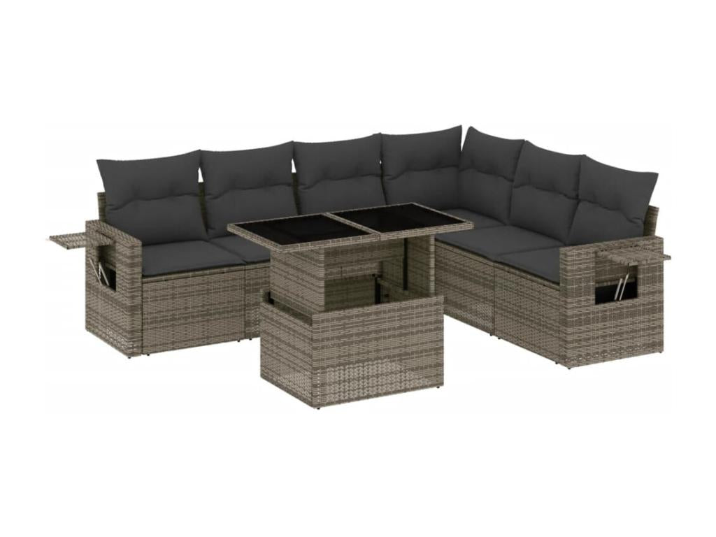 Salon de jardin avec coussins 7 pcs gris résine tressée 45872XXKH