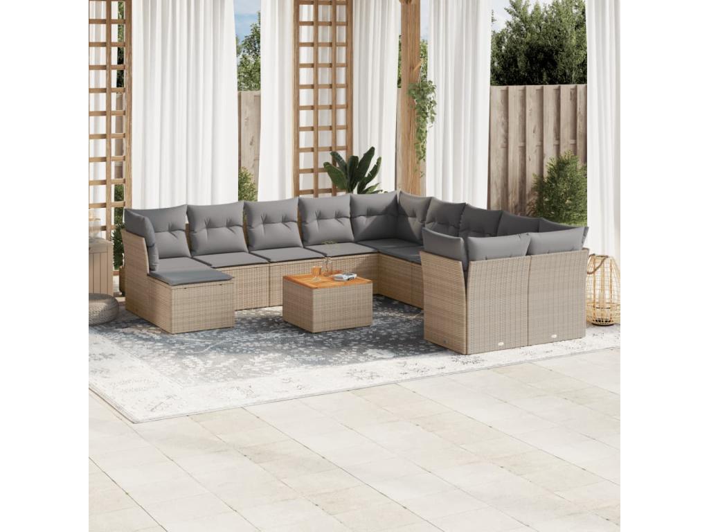Salon de jardin et coussins 12 pcs méArtvivrestore résine tressée beige 42316JWGQ