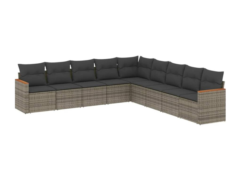 Salon de jardin 9 pièces avec coussins gris résine tressée 32848VABU