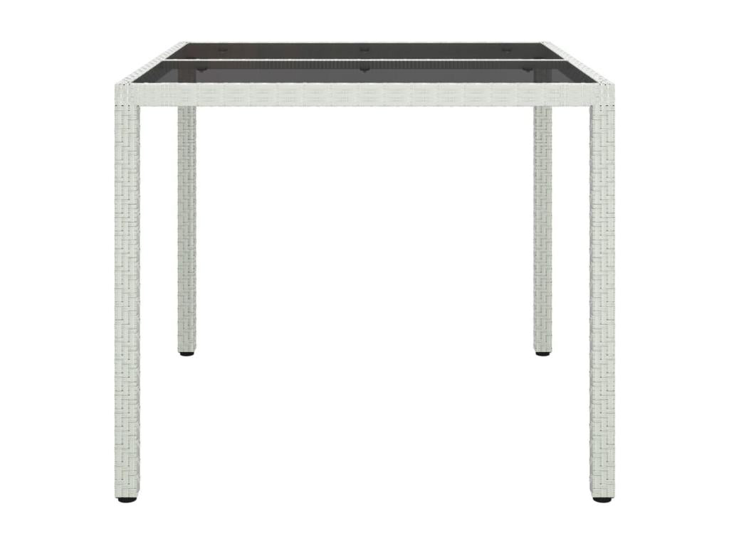 Table de jardin 90x90x75cm Verre trempé et résine tressée Blanc 93664PNUF