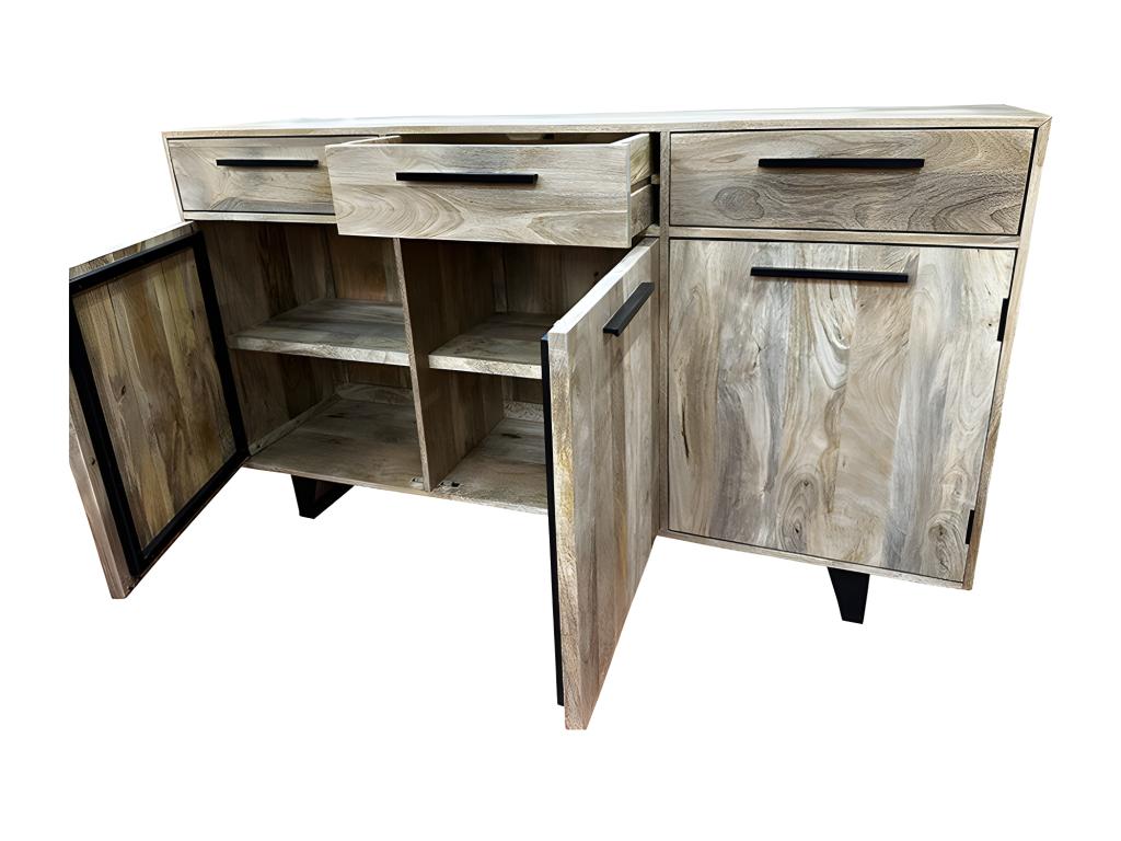 Buffet 3 portes 3 tiroirs manguier et pieds métal 96015SJUJ