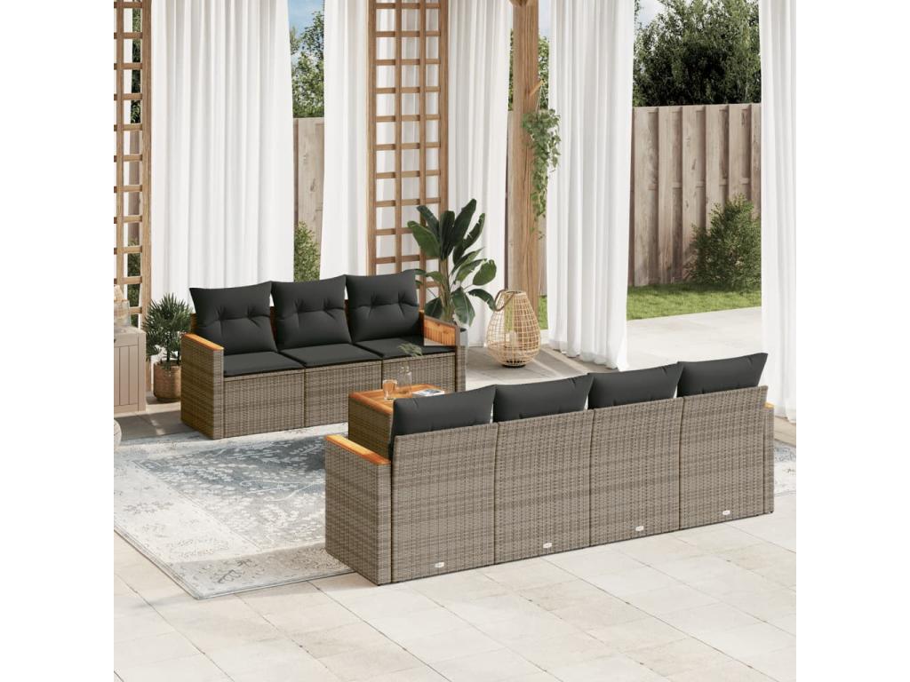 Salon de jardin 8 pcs avec coussins gris résine tressée 74570JZDU