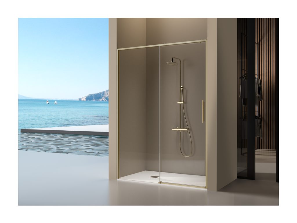 Paroi de douche dorée fixe porte coulissante Artvivrestore ou brossé 145-147.6 cm 40536HKWJ
