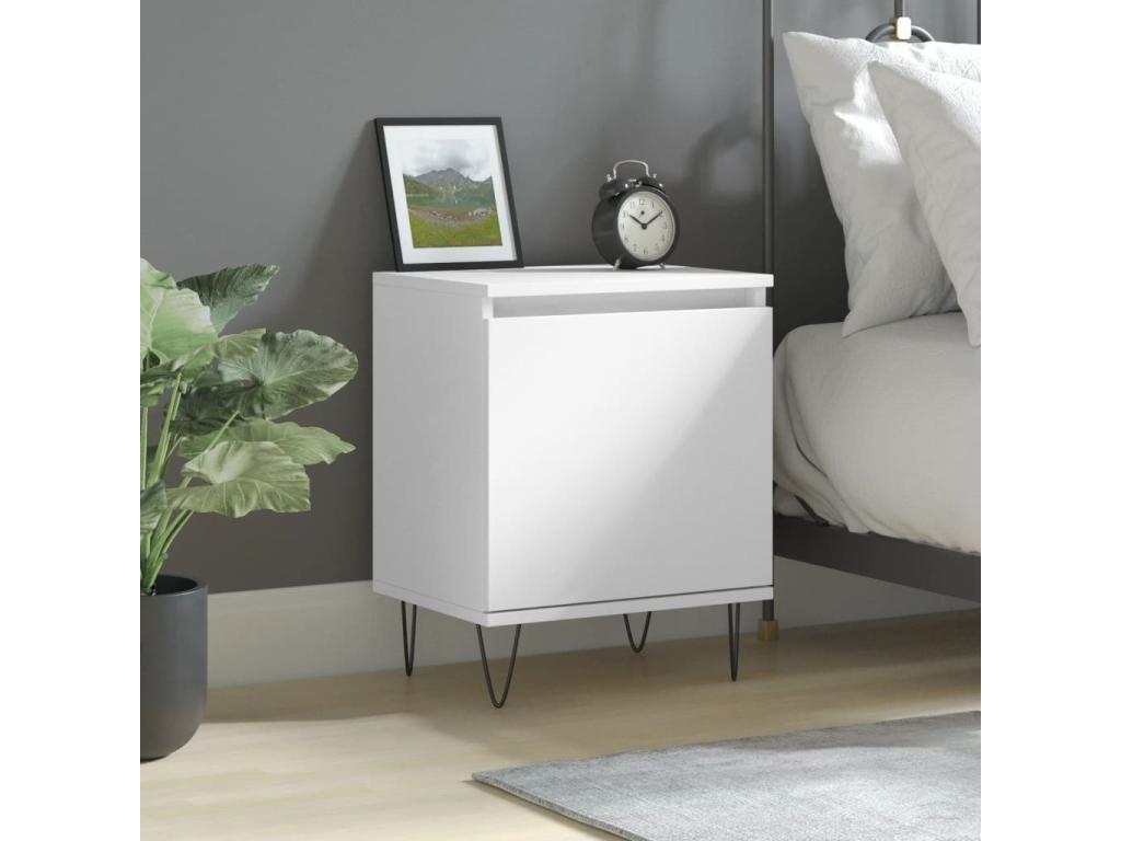 Table de chevet blanc 40x30x50 bois d'ingénierie 27497TWLB