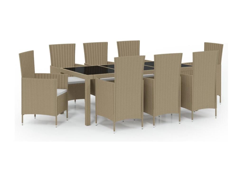 Mobilier à dîner de jardin 9 pièces coussins Résine tressée Beige 80457CWDZ