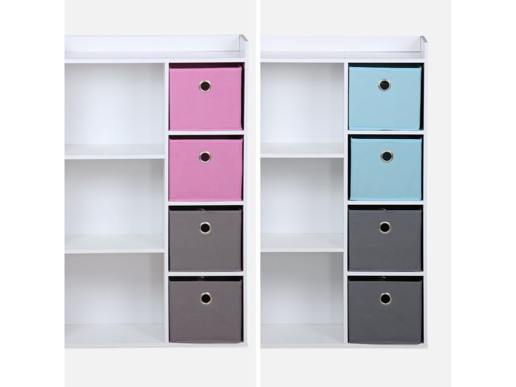 Meuble de rangement pour enfant- blanc - Artvivrestore - avec 7 compartiments et 4 paniers gris et bleus 37208CUJB