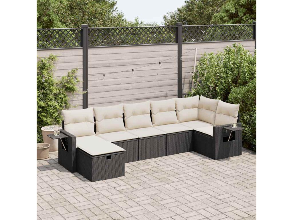 Salon de jardin 7 pièces avec coussins noir résine tressée 37280FOZD