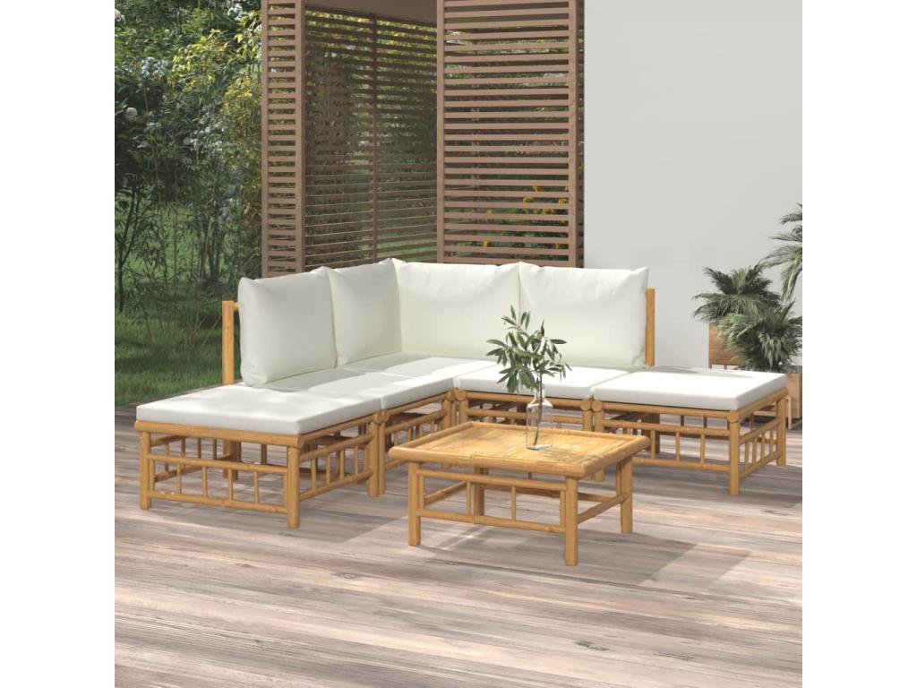 Salon de jardin 6 pcs avec coussins blanc crème Calmetop 95989JHYL