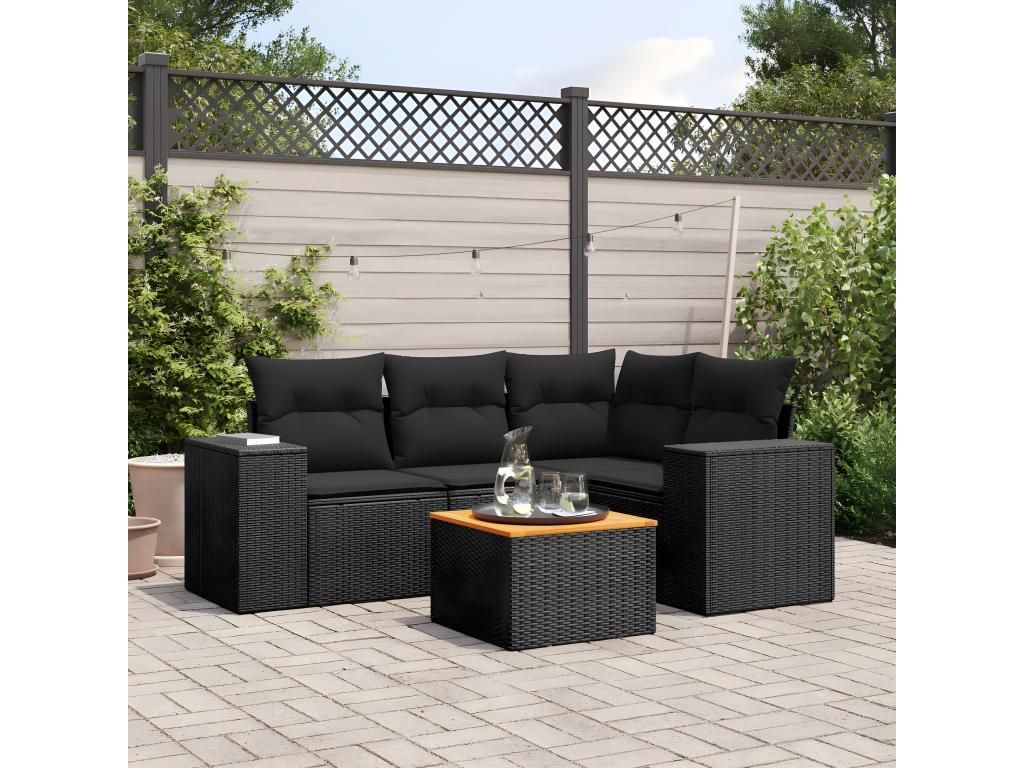 Salon de jardin 5 pcs avec coussins noir résine tressée 57947KYRR