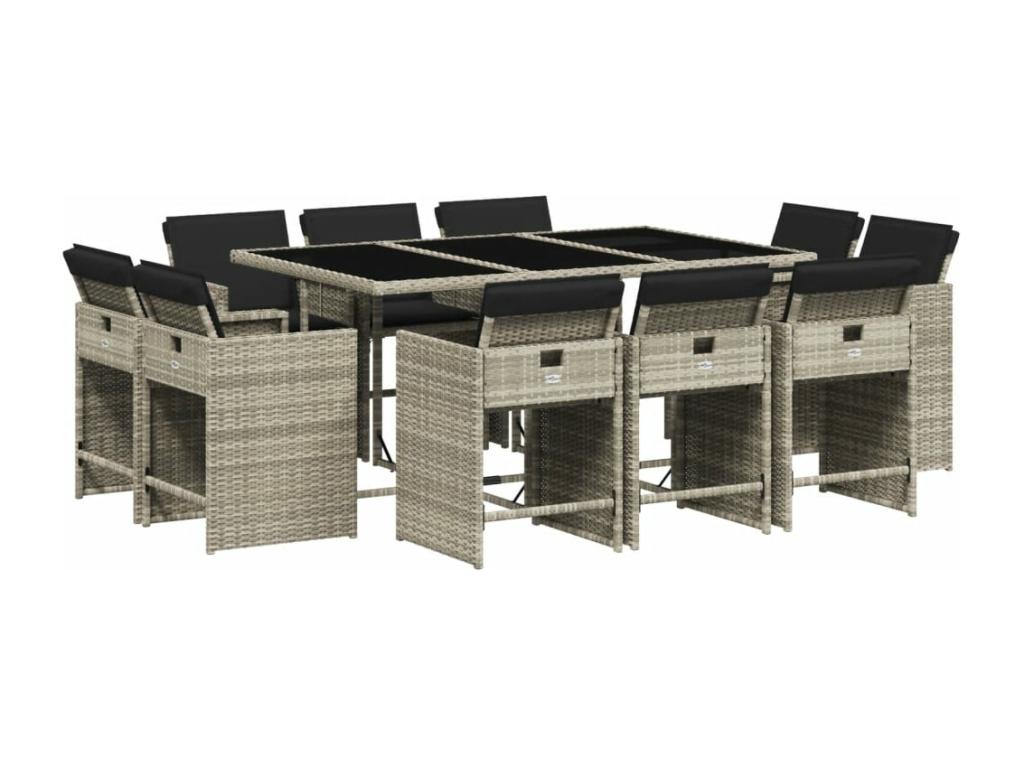 Ensemble à manger de jardin 11pcs avec coussins gris poly rotin 97293BDHK