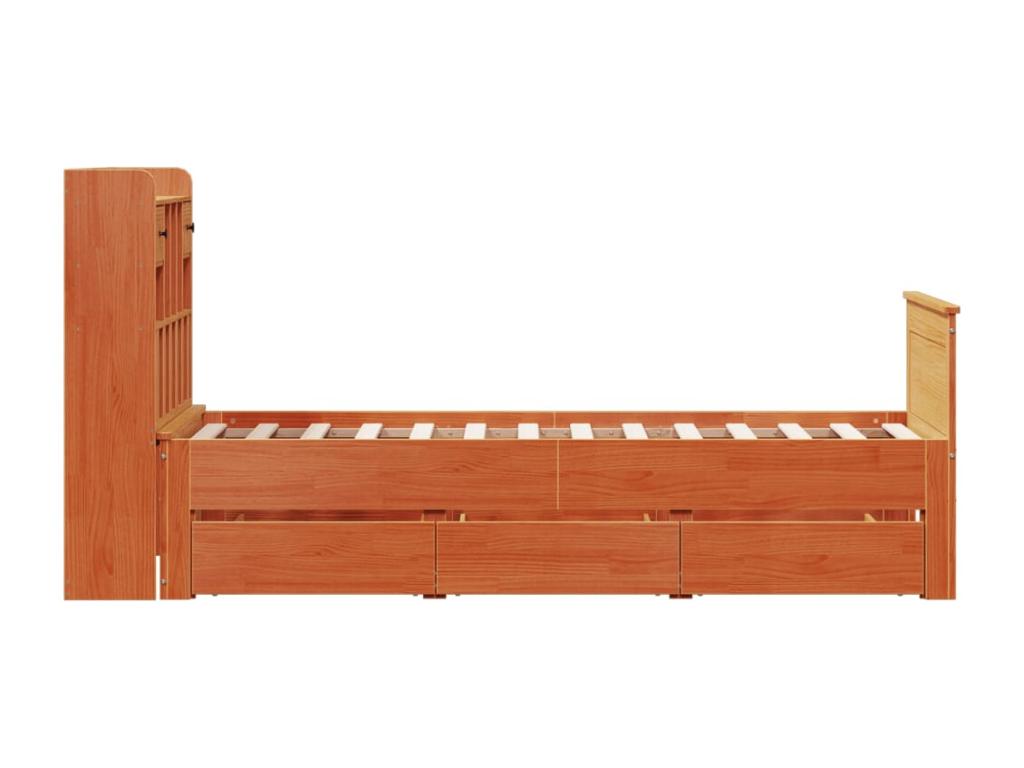 Lit bibliothèque sans matelas cire marron 90x190 cm pin massif 18008OAUG