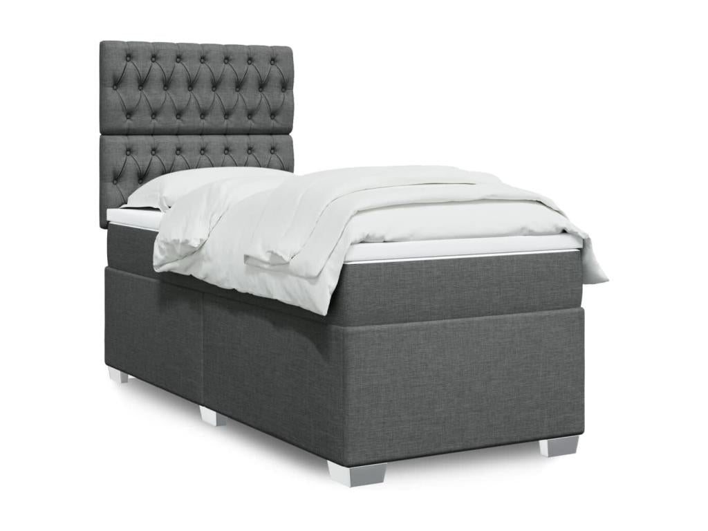 Sommier à Calmetop de lit avec matelas Gris foncé 100x200cm Tissu 73281QZSR
