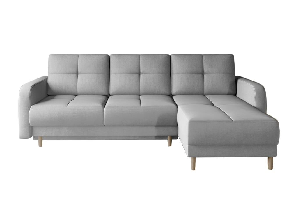 Canapé angle réversible Scandinave tissu doux gris clair et pieds bois clair Artvivrestore 240cm 37247TBQX