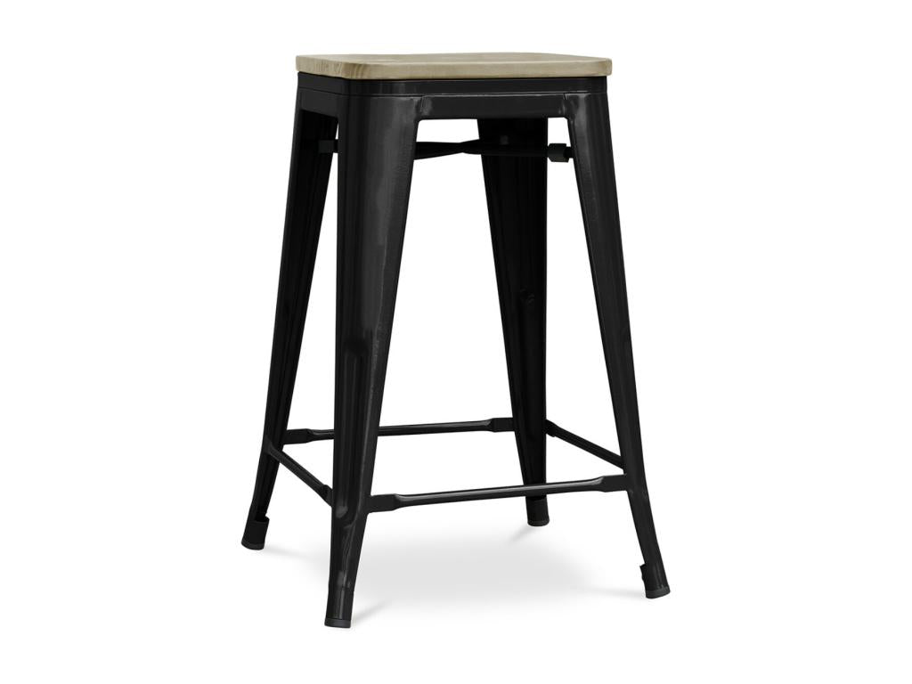 Tabouret industriel acier brillant et assise en bois massif naturel Calmetop 60cm-Couleur Rose 58756FETC
